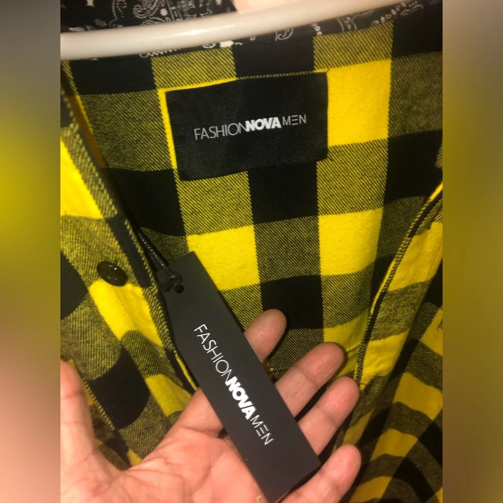 NWT Fashion Nova Plaid Double Layer Woven Hoodie Yellow/Combo - Picture 10 of 11